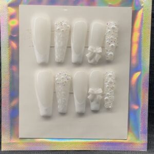 White printed bling press on