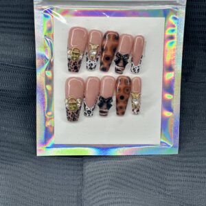 Brown & gold cheetah print press on