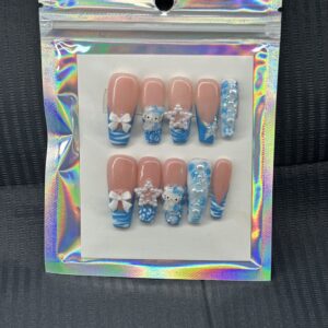 Blue hello kitty bling press on