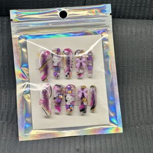 Long Hello Kitty bling press on