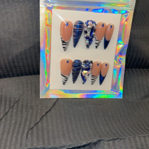 Long Blue stiletto bling press on