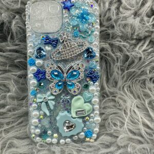 iPhone 15 blue bling case